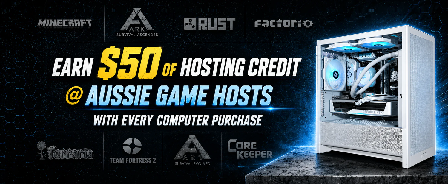 HTECH x Aussie Game Hosts - Free $50 Hosting Credit with Every PC