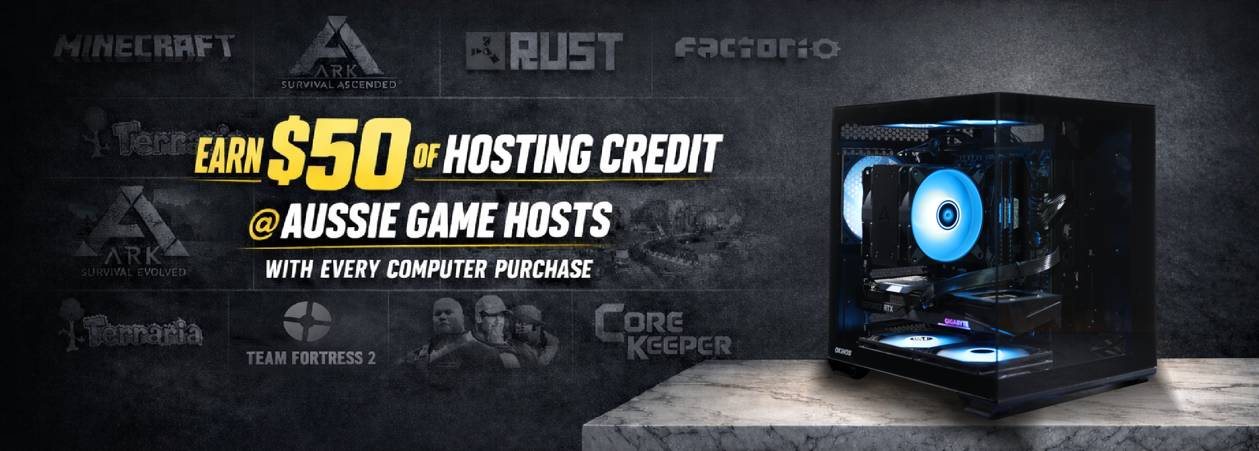 HTECH x Aussie Game Hosts - Free $50 Hosting Credit with Every PC